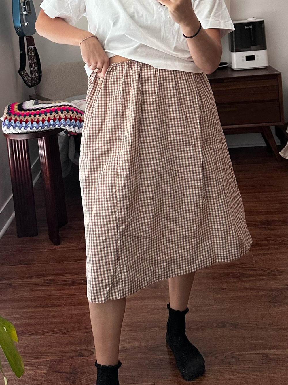 French connection gingham cotton midi skirt